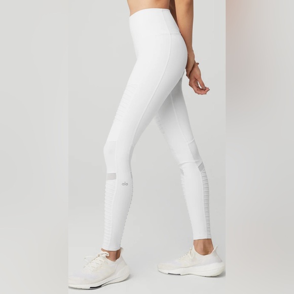 NWT Alo Yoga High Waist Moto Leggings White White Glossy Size S - Picture 2 of 8